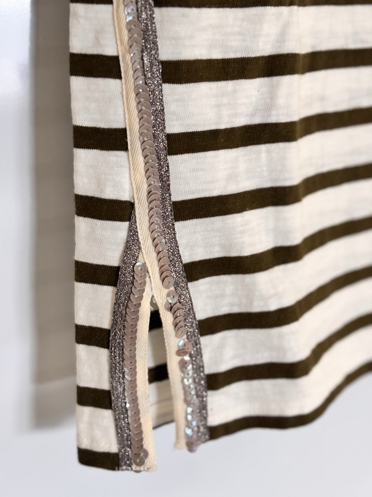NWT J. Crew 3/4 Sleeve Striped Cotton Shirt Dark Olive Stripe XXS