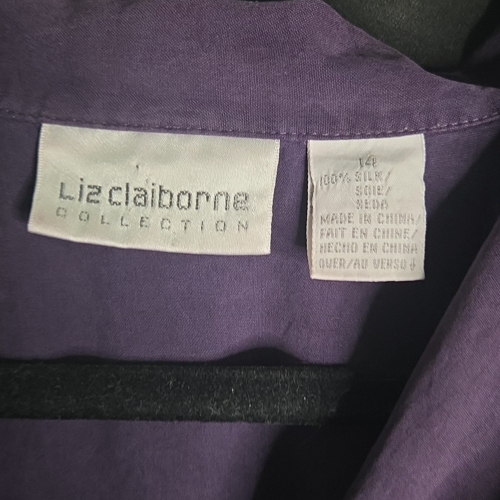 Liz Claiborne Collection Purple Silk Collared Button-Down Blouse Pockets 14