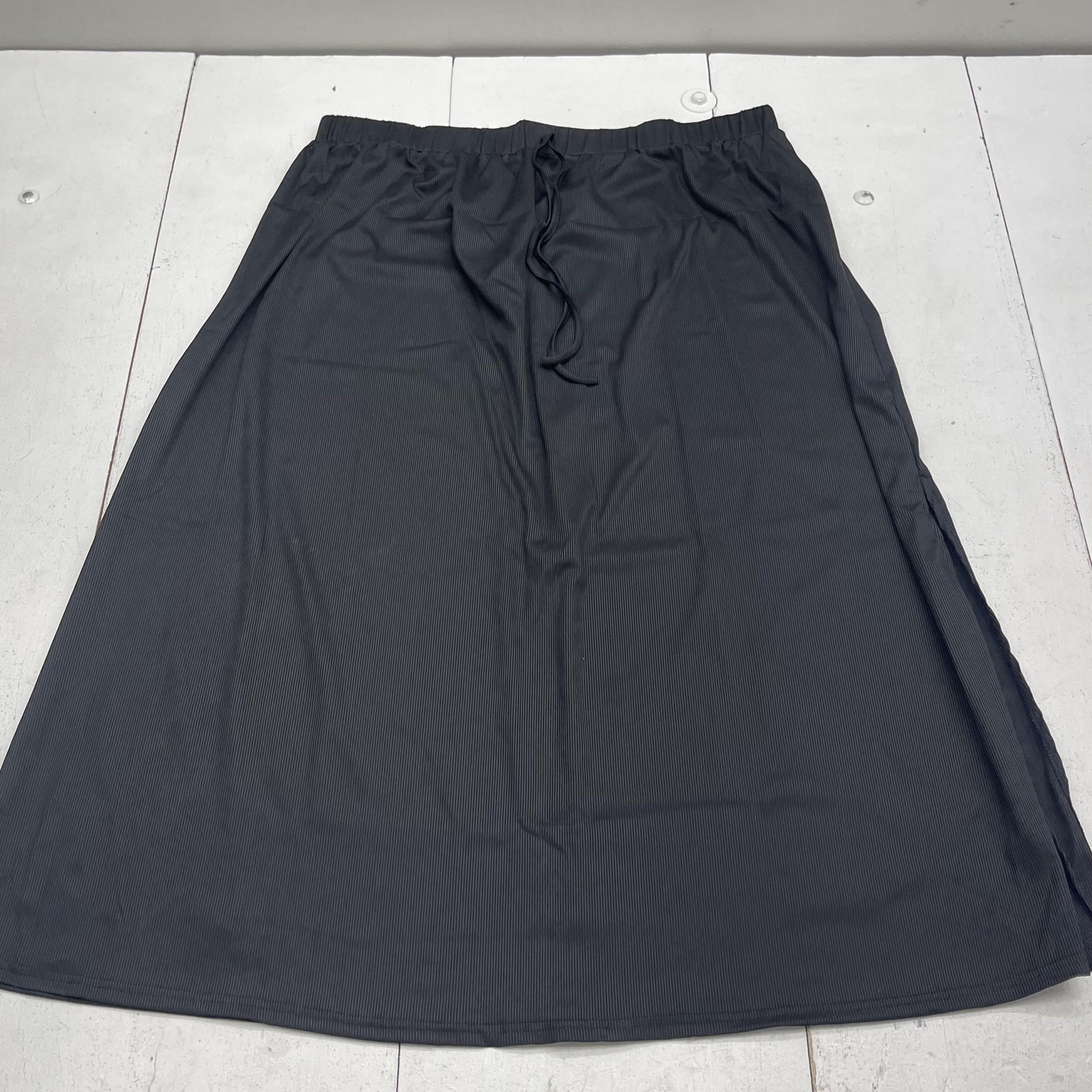 Black A Line Skirt Womens 4XL Midi Knit Elastic Waist Drawstring Casual Stretch