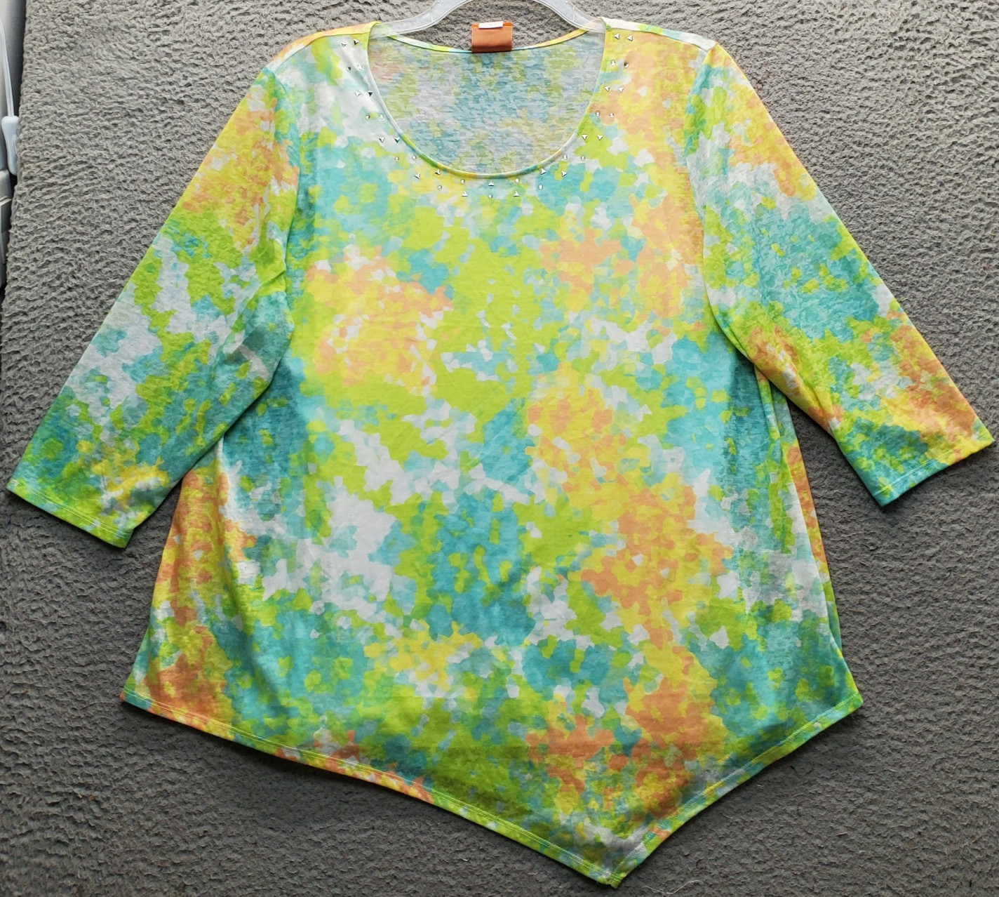Hearts of Palm Blouse With Tank Top Womens XL Multi Pastel Tie-Dye 3/4 Sleeve