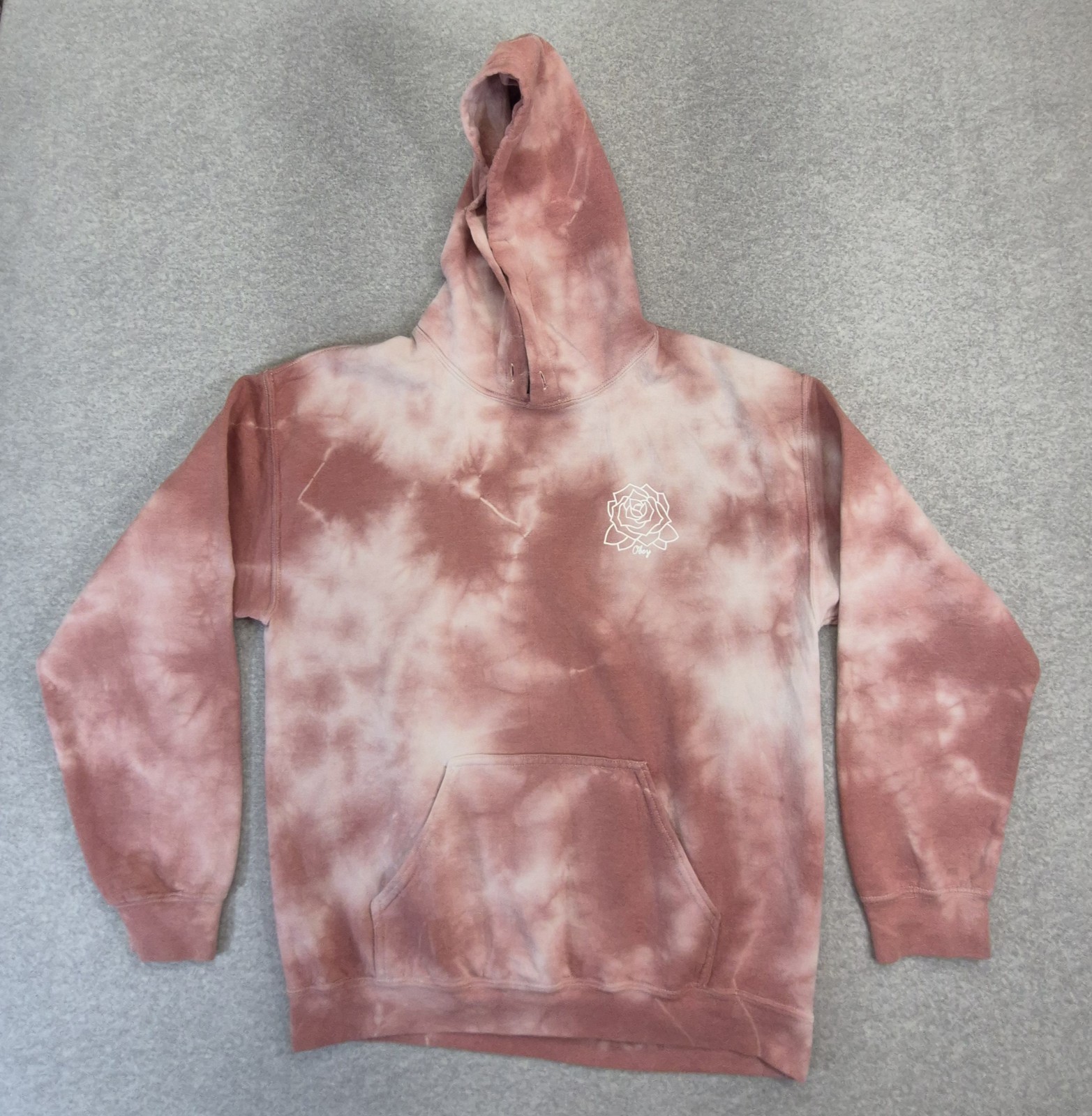 Obey Hoodie Womens Medium Pink Tie Dye Rose Graphic Pullover Sweatshirt Cotton