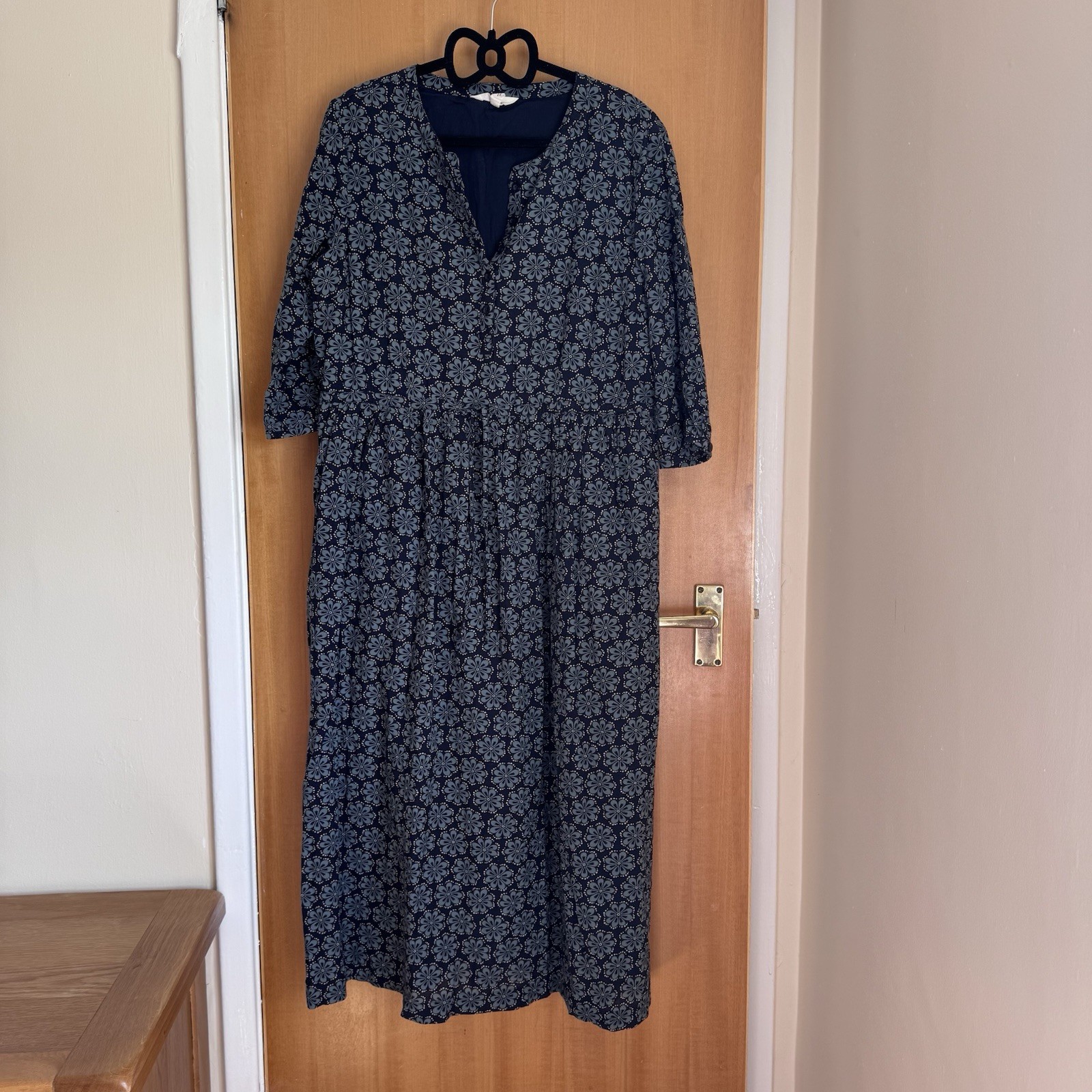 Seasalt Cornwall Rock Dove Dress Size 14 Petite Blue Floral Button Pockets