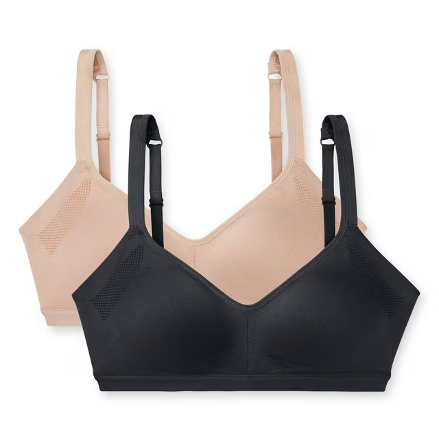 Warners Women’s 2-Pack Wireless Lightly Lined Seamless Bra Size XL Black/Toasted