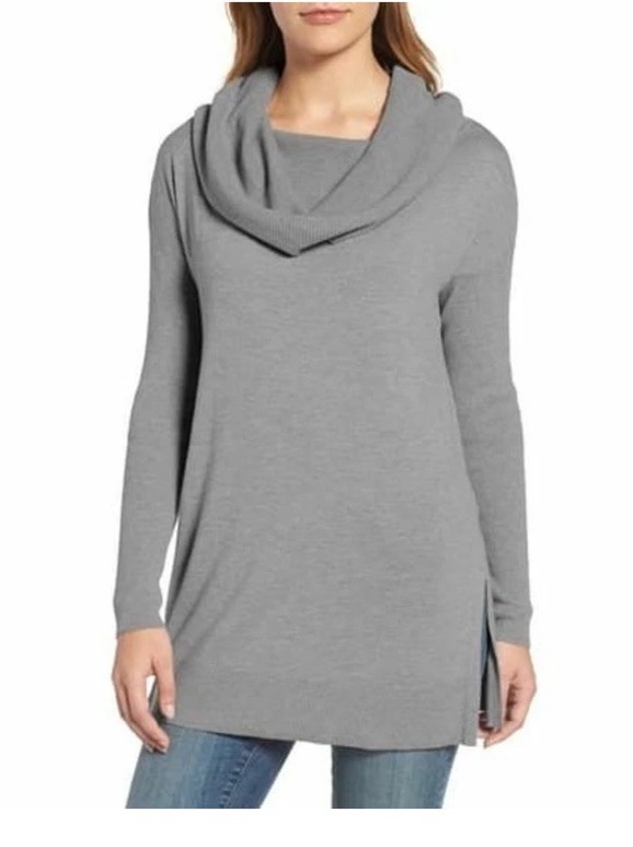 Caslon 3-in-1 Side Slit Convertible Cowl Neck Tunic Size M Dark Heather Grey NEW