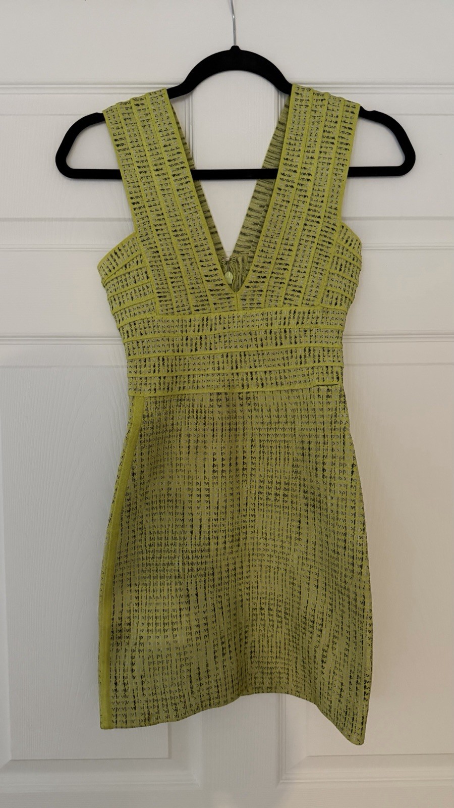 Authentic Hervé Léger XS Lime Green Bandage Mini Dress V-Neck Bodycon Cocktail