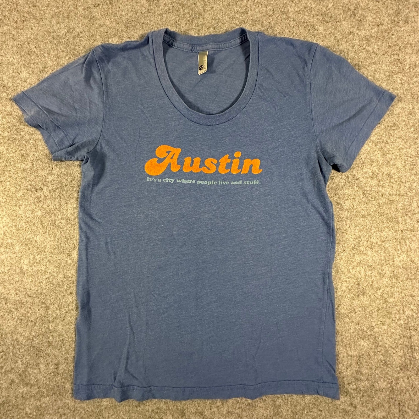 American Apparel Austin Graphic T-Shirt Womens Large Blue Retro City Tee
