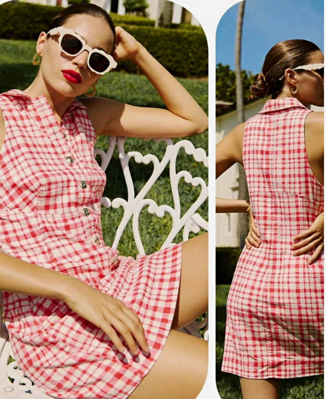 Maeve Pink/White Gingham Collared Shirt Dress Button Front Pockets Lined XL