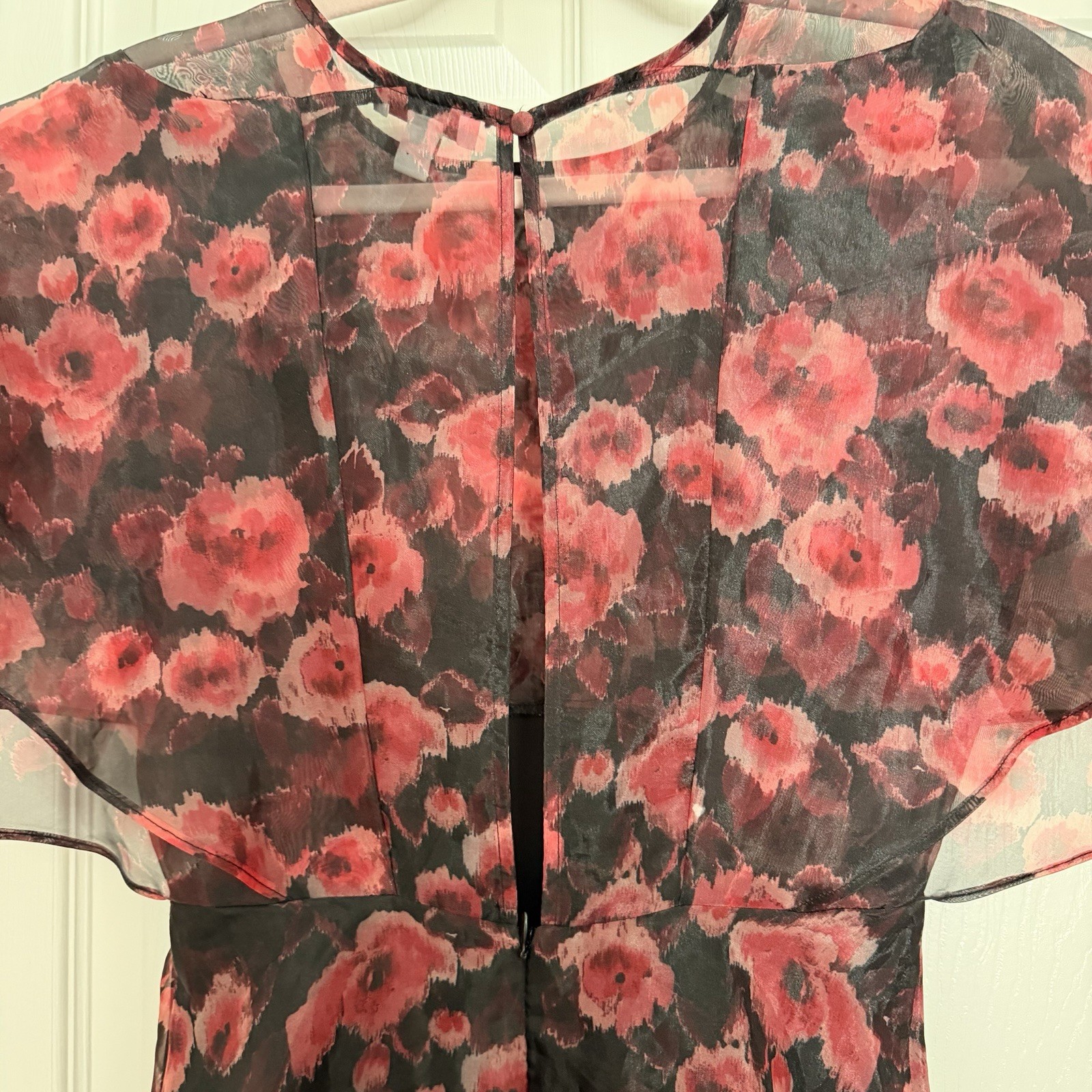 Floral Organza Mini Dress Ruffle Sleeve Open Back Sheer Cocktail Party Sz 2 US