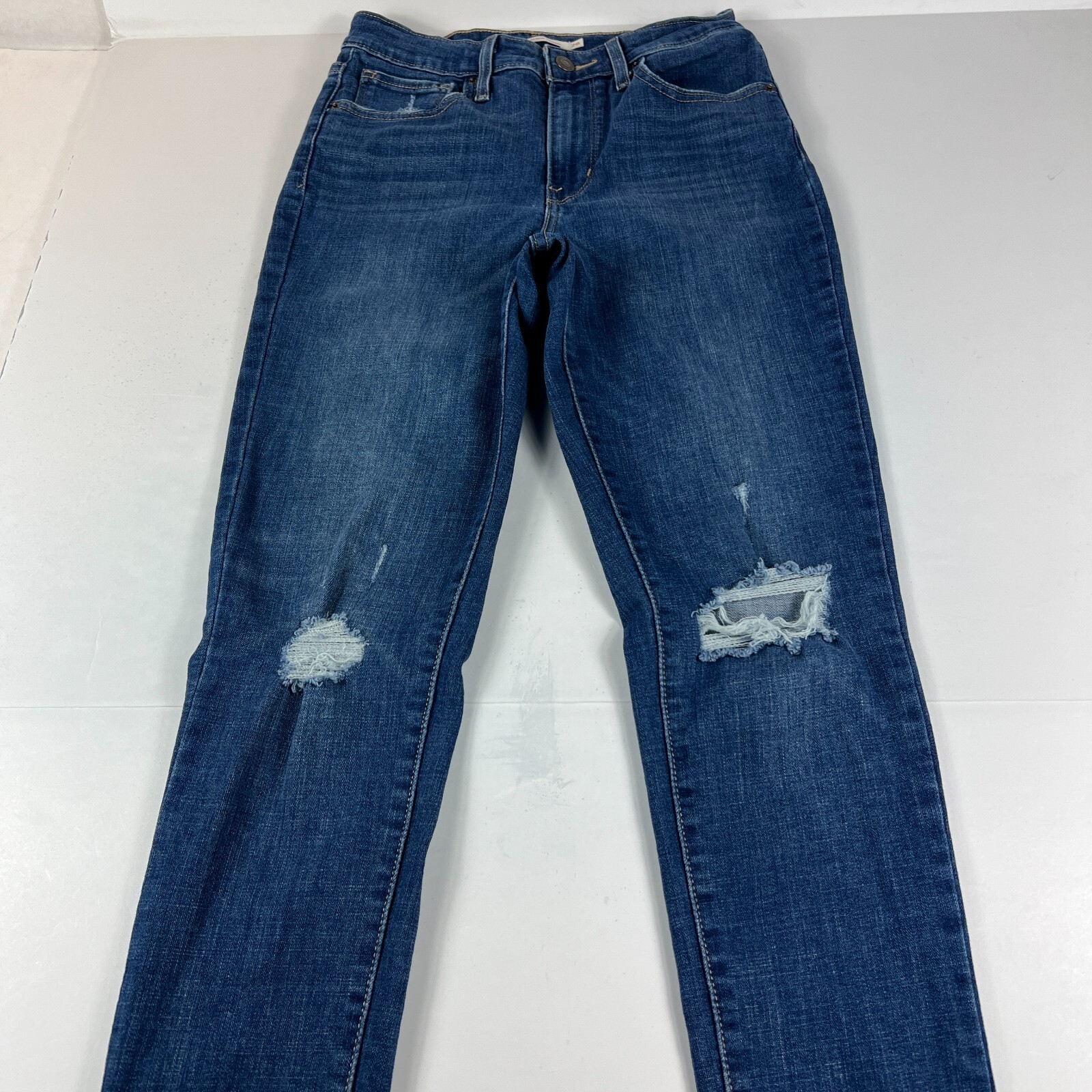 Levi’s Jeans Women’s 28 721 High Rise Skinny Fit Blue Stretch Distressed Denim