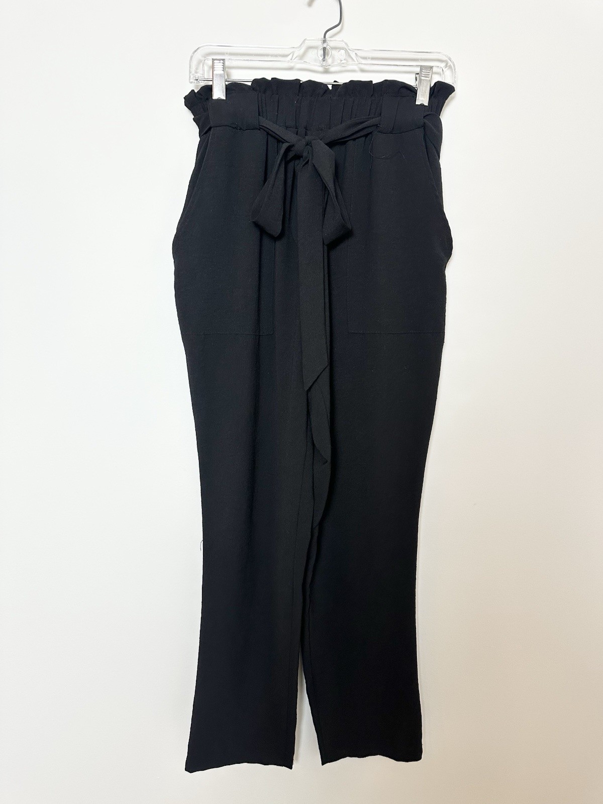 L Love Womens Pants Size S Black Elastic Ruffle Waist Pockets Straight Let