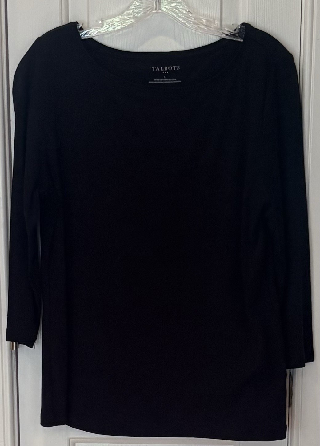 Talbots Women’s Large Black Boat Neck Top 3/4 Sleeve Cotton Blend Classic Career