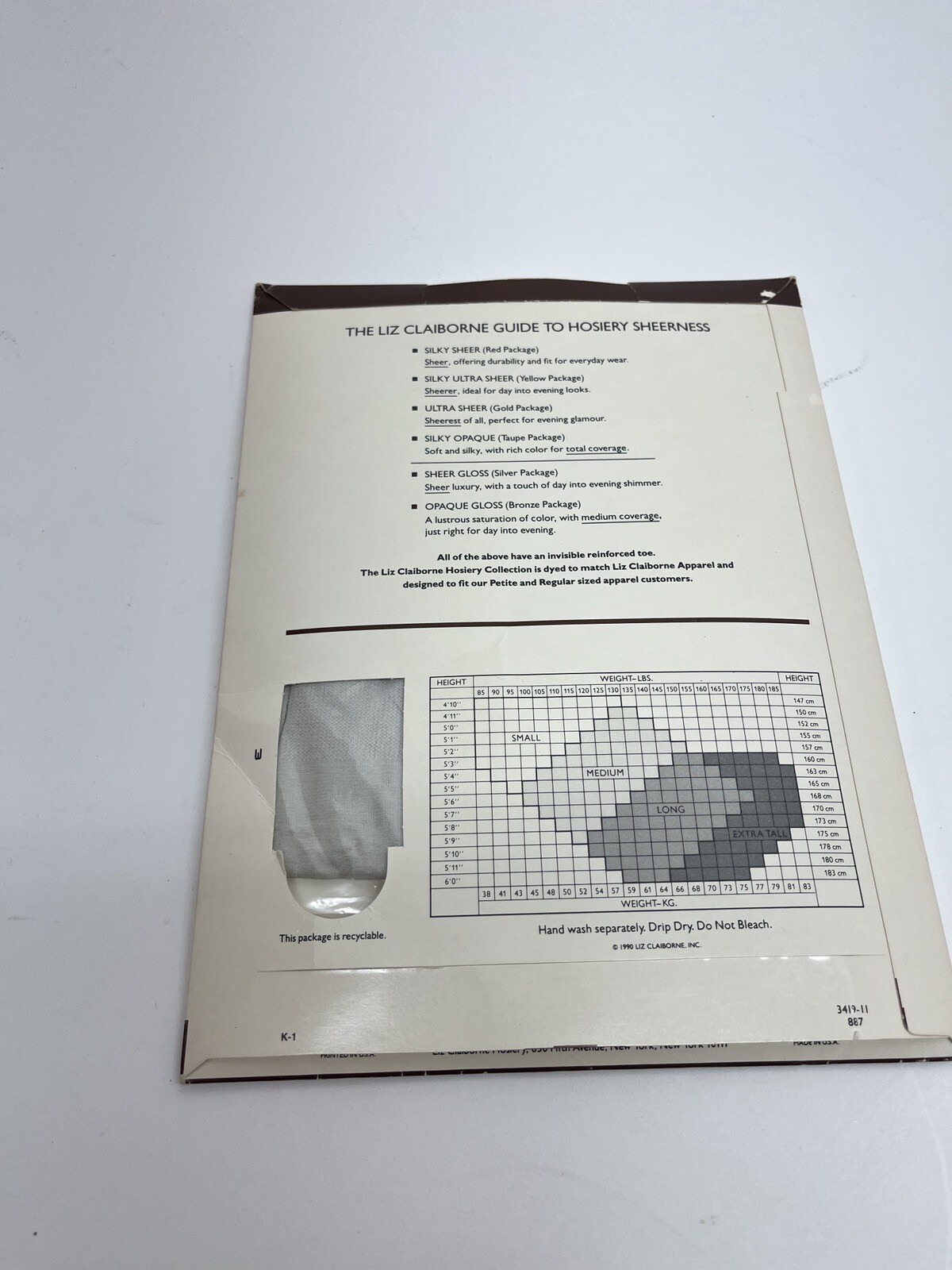 New Liz Claiborne Silky Sheer Pantyhose 887 Medium Opaque Gloss, VINTAGE 1990s