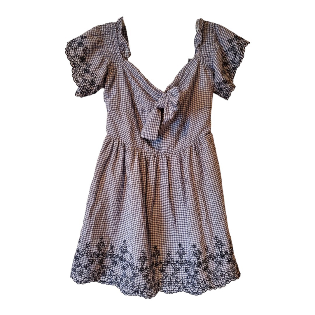 Anthropologie JOA White & Blue Off Shoulder Eyelet Swing Dress size M
