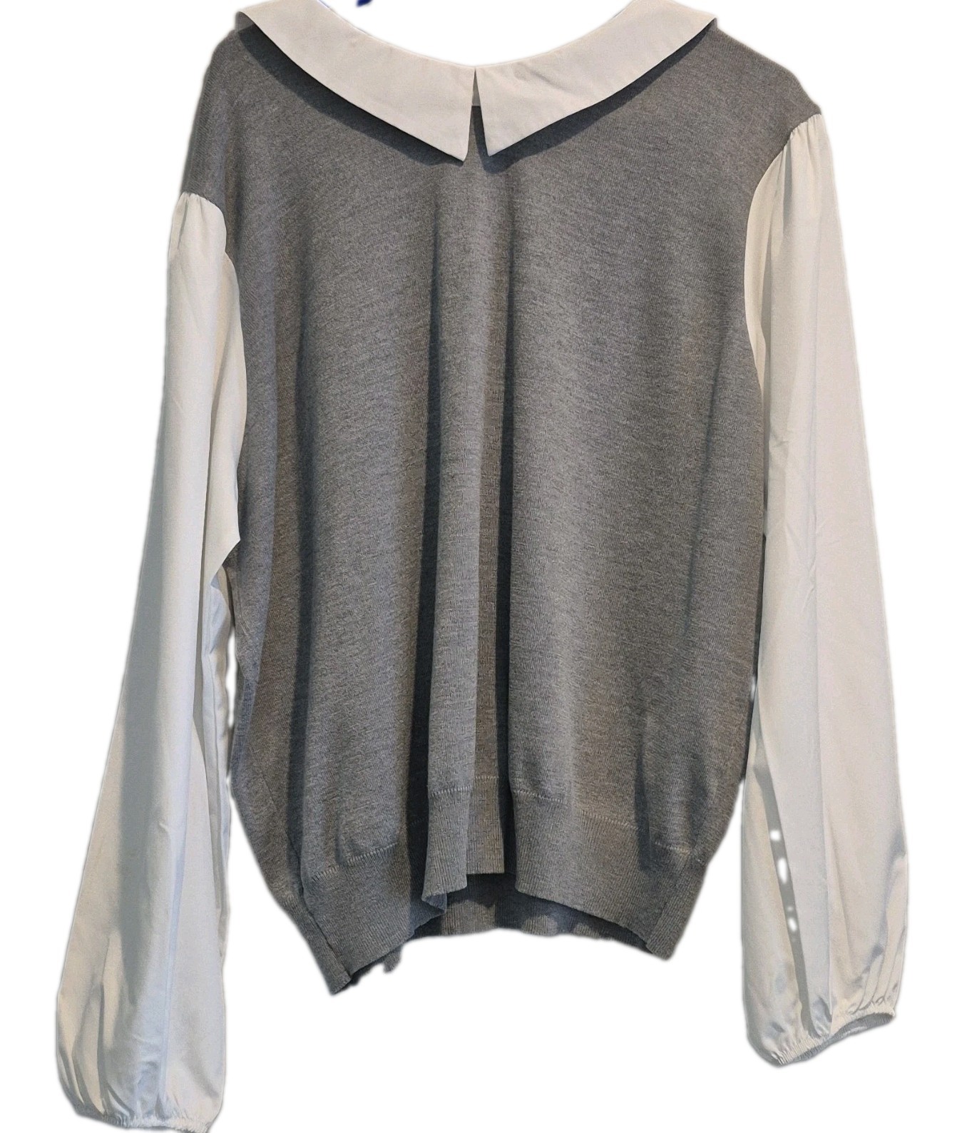 Calvin Klein Women’s XL Gray/White Solid Knit Collared Long Sleeve Pullover