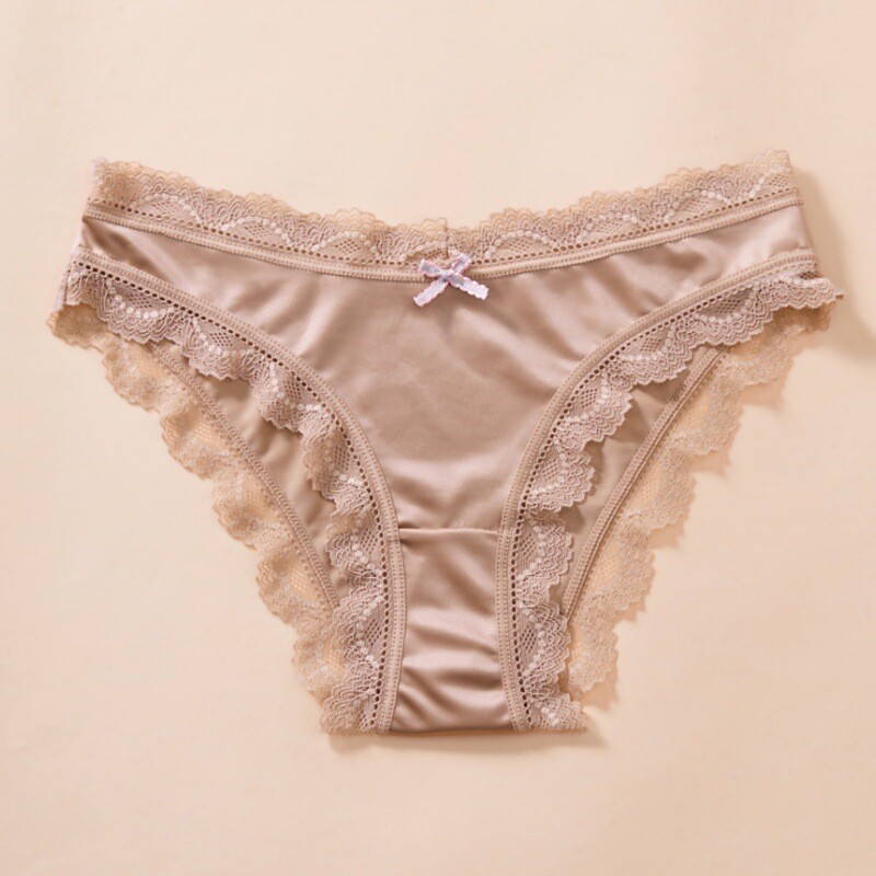5PCS/LOT Sexy Womens Satin Panties Briefs Lace Trim Underwear Lingeries Hipster