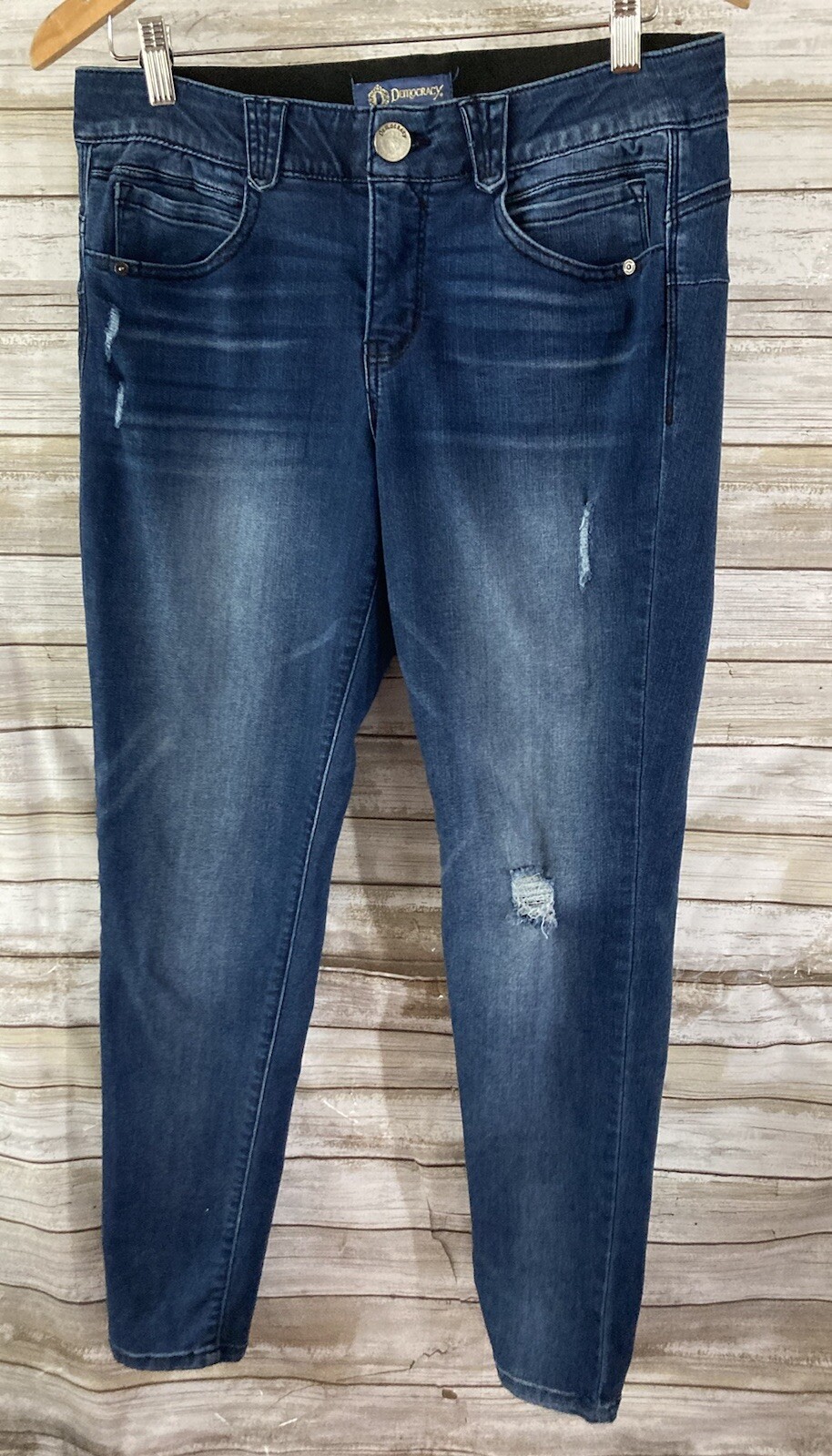 Democracy Womens Jeans 10 Blue Denim Skinny Stretch Ab Solution Distressed j372