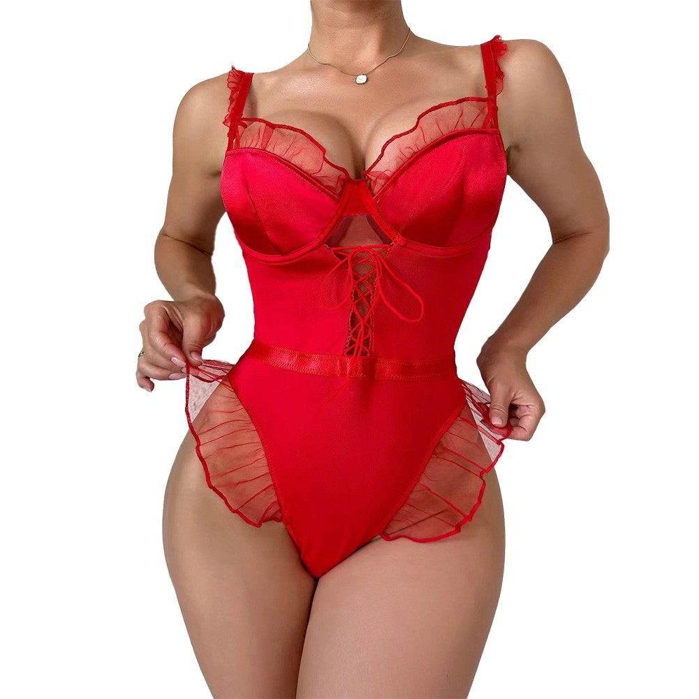 Bodysuit Teddy Bodysuit Black\Red Nightwear Slight Strech Solid Color