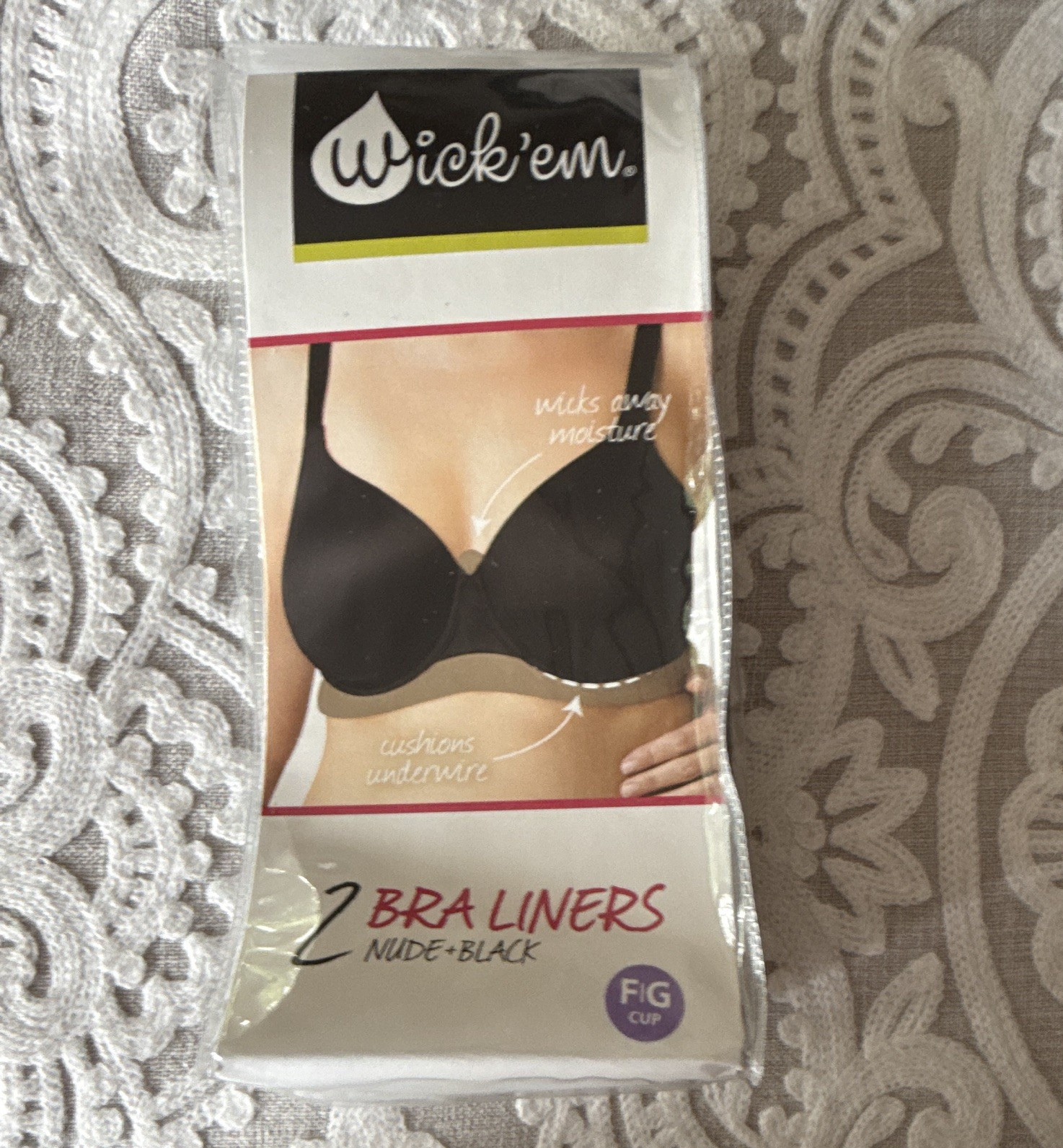 Wick’em Bra Liners F/G Cup Nude & Black 2-Pack Moisture Wicking Cotton/Poly