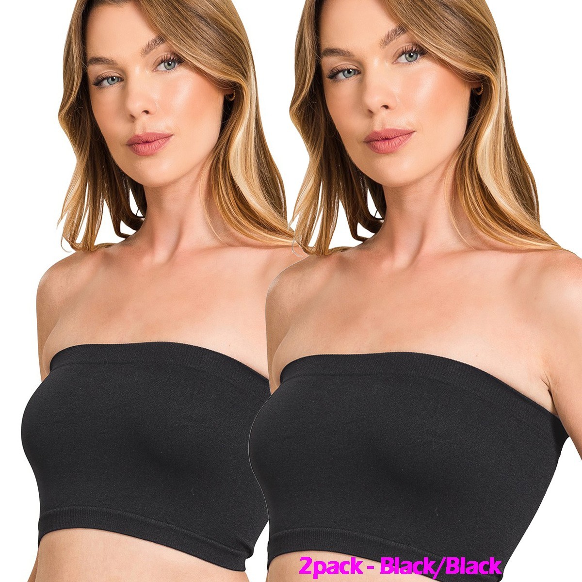 [Zenana] 2 PackㅡSeamless Strapless Bandeau Tube Top (No Pad) Regular & Plus Size