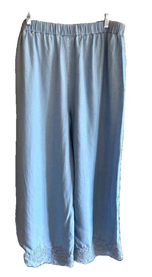 Style & Company Womans XL Pull Light Blue Ankle Pants Embroidered Leg Cuffs