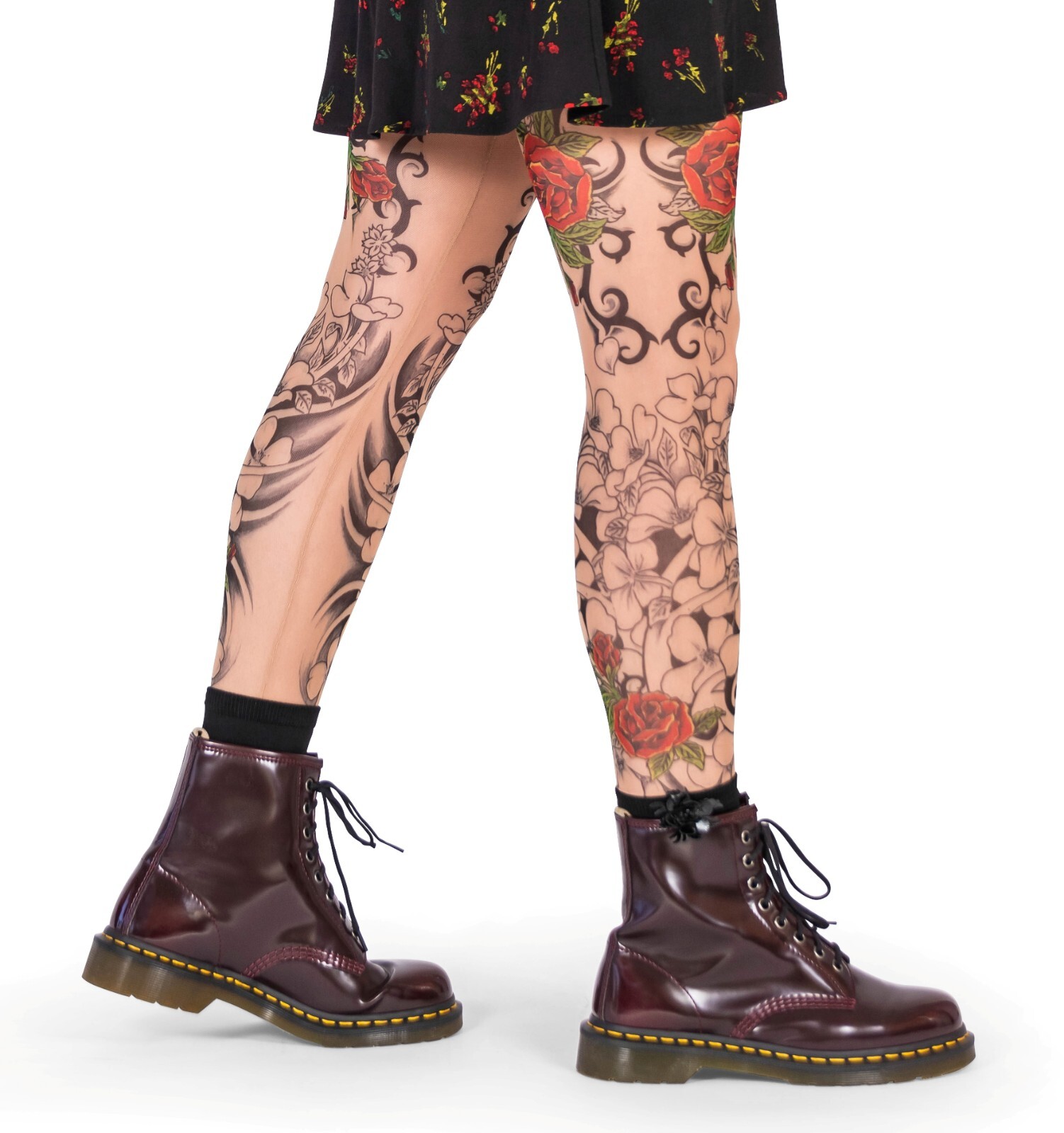 Wild Rose Ladies FLAMENCO Tattoo Leggings Tan Mesh Red Rose Black Water
