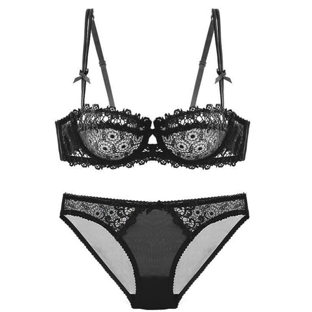 Mesh Womens Bras Set Transparent Underwear Lace Brassiere Sexy Lingerie Panties