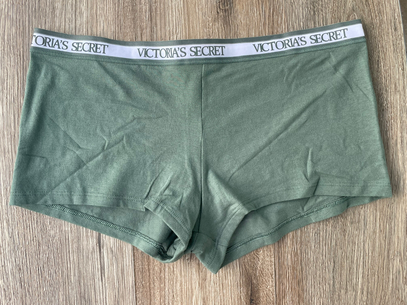 Victorias Secret Logo Signature Band 95% COTTON BOY SHORT SHORTIE Sage Panty New
