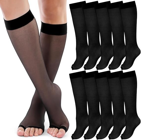 8 Pairs Toeless Socks Sheer Knee High Open Toe Trouser Socks Long Socks Open …