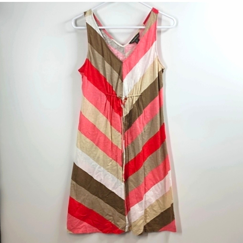 Tommy Bahama Striped Sundress S/P Petite Sleeveless V-Neck Drawstring Beaded