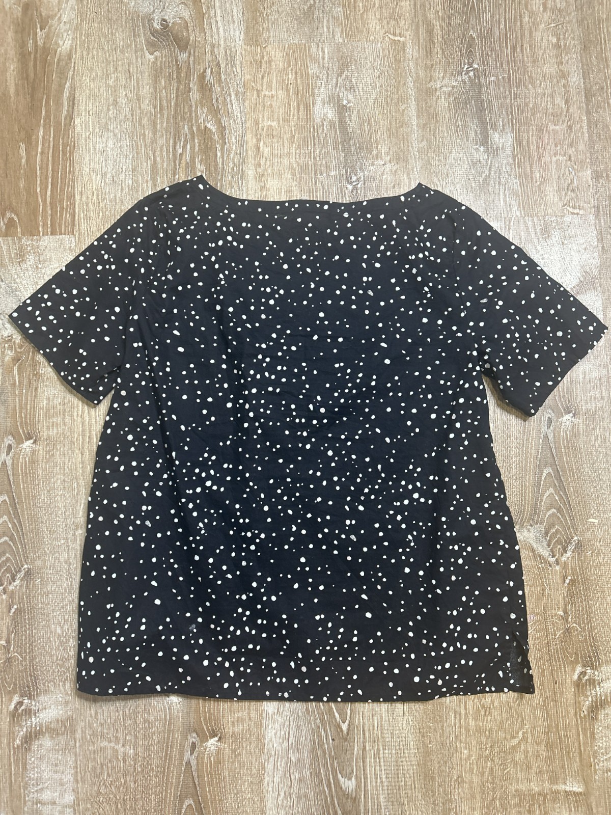 Eileen Fisher Blouse Women S Black White Organic Cotton Dot Printed Short Sleeve