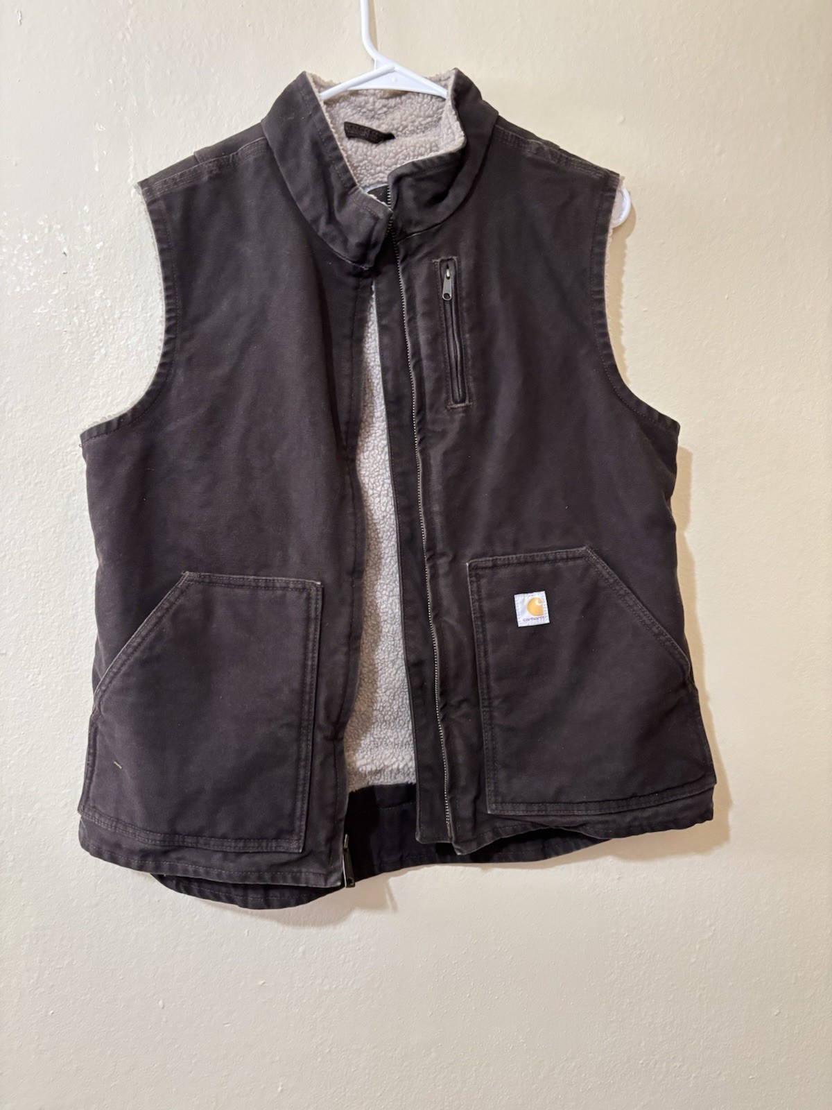 Carhartt Gilet Womens Medium Brown Sherpa Lined Full Zip Workwear Vest Jacket
