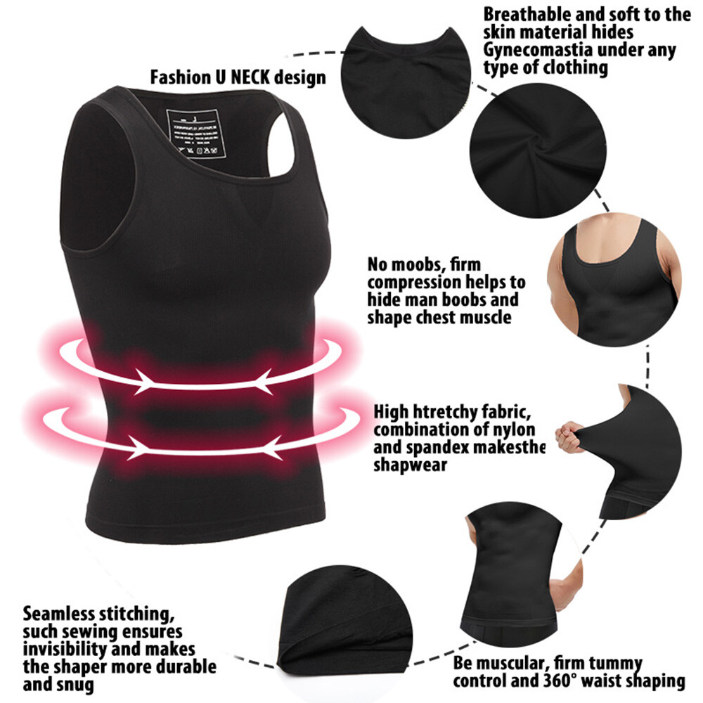 Mens Slim Shaper Body Vest Chest Belly Waist For Man Boobs Compression Tank Tops