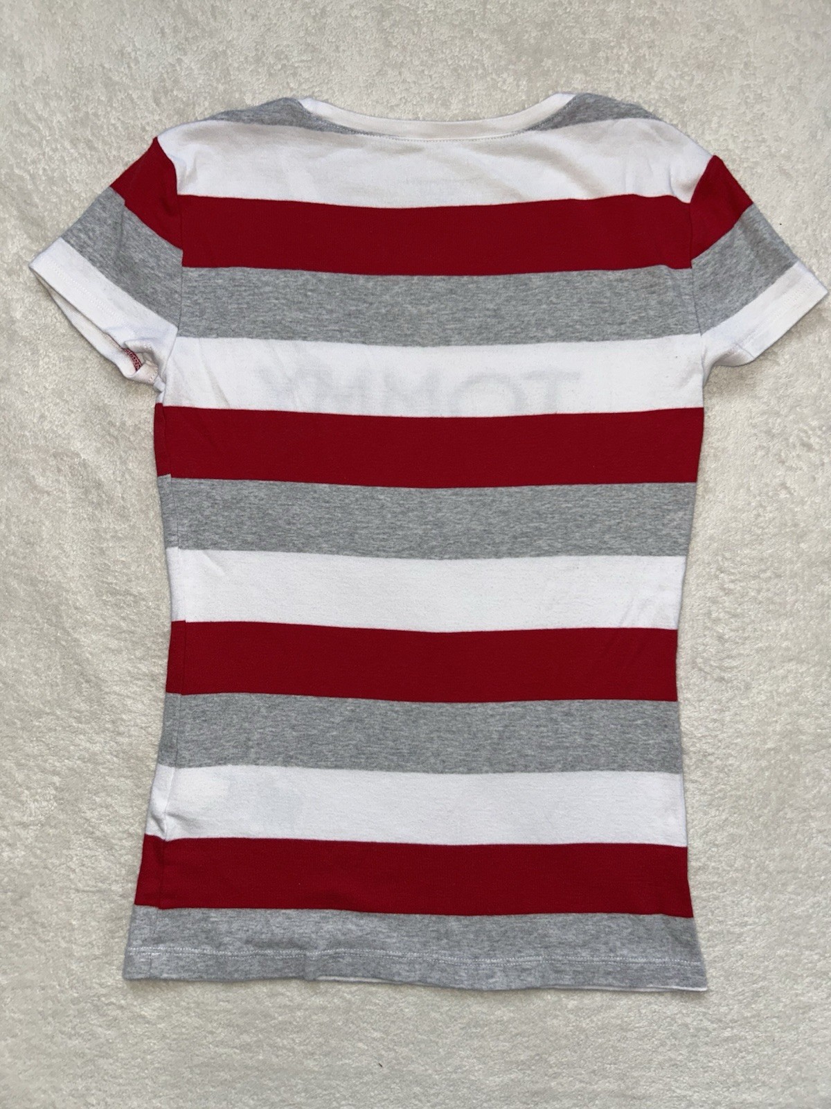 Tommy Hilfiger Women’s Teens Shirt Small Striped Fitted T-Shirt Red White Gray
