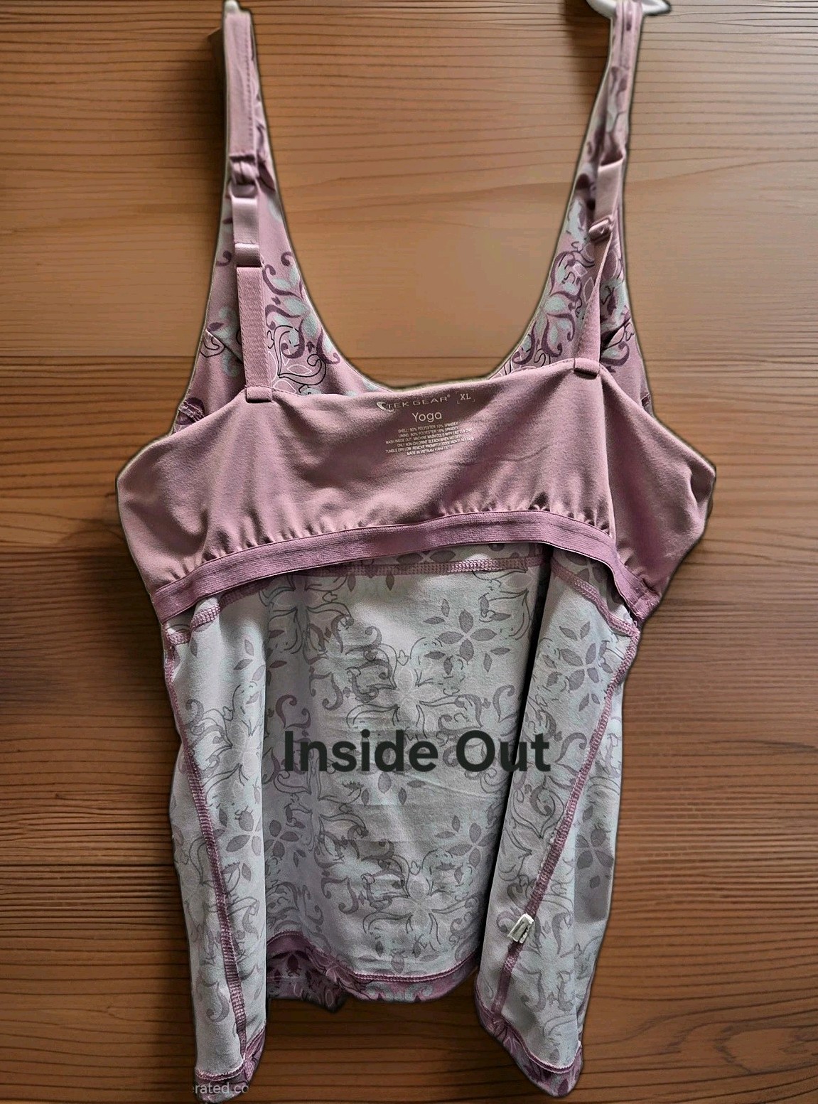 Women’s Tek Gear XL Yoga Tank Purple Floral Built In Bra Active