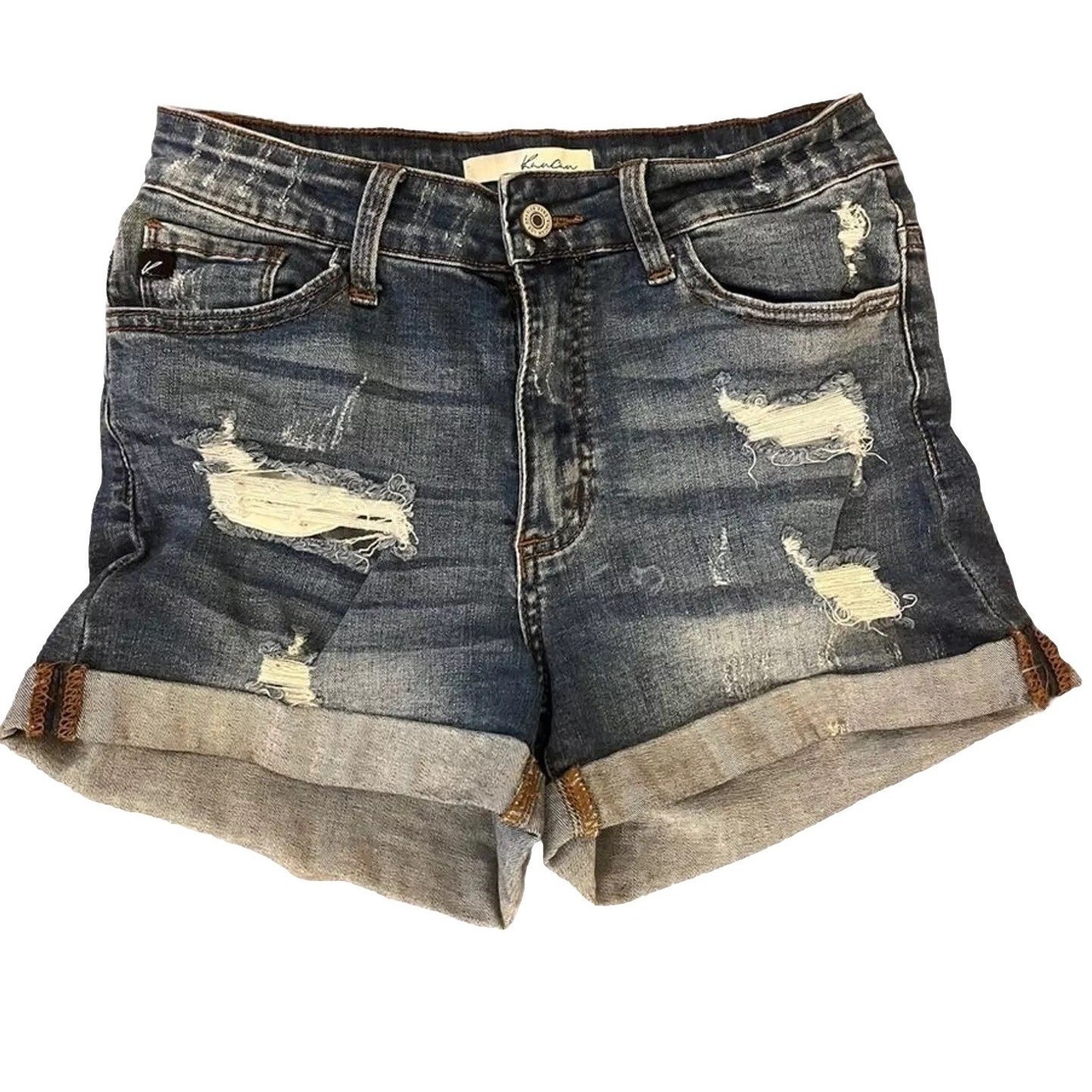 KANCAN Distressed Jean Shorts Womens 27 Cuffed Stretch Blue Grunge KC7082M