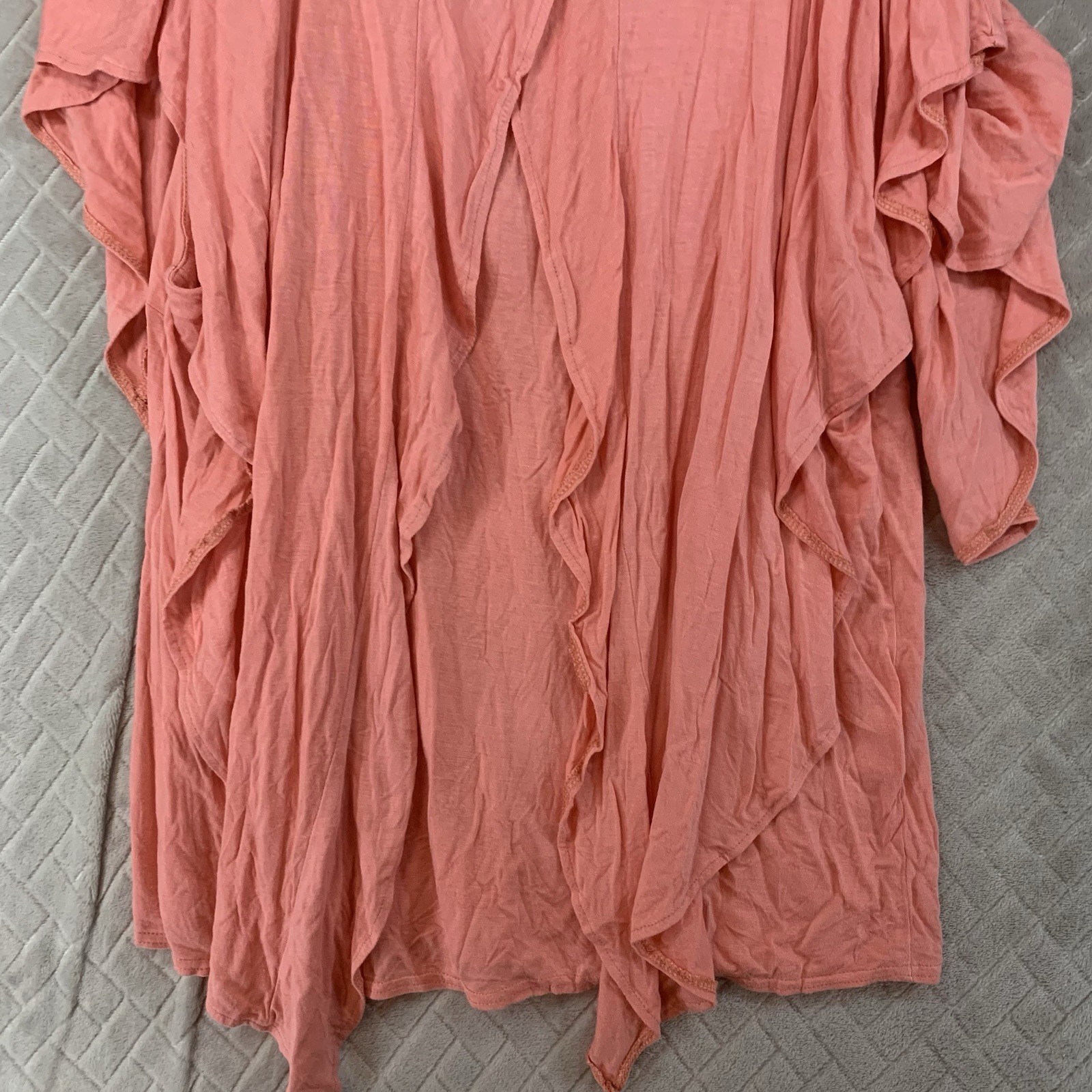 Studio 101 Blouse Women L Coral Orange Short Sleeve Ruffle Boho Hippie Lagenlook