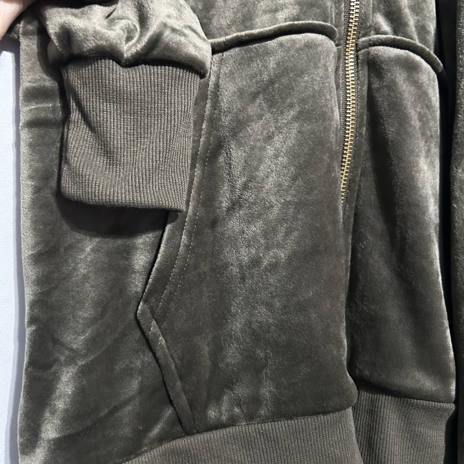 Felina Womens Velour Hoddie Jogger Set Sz Sm Olive Green New
