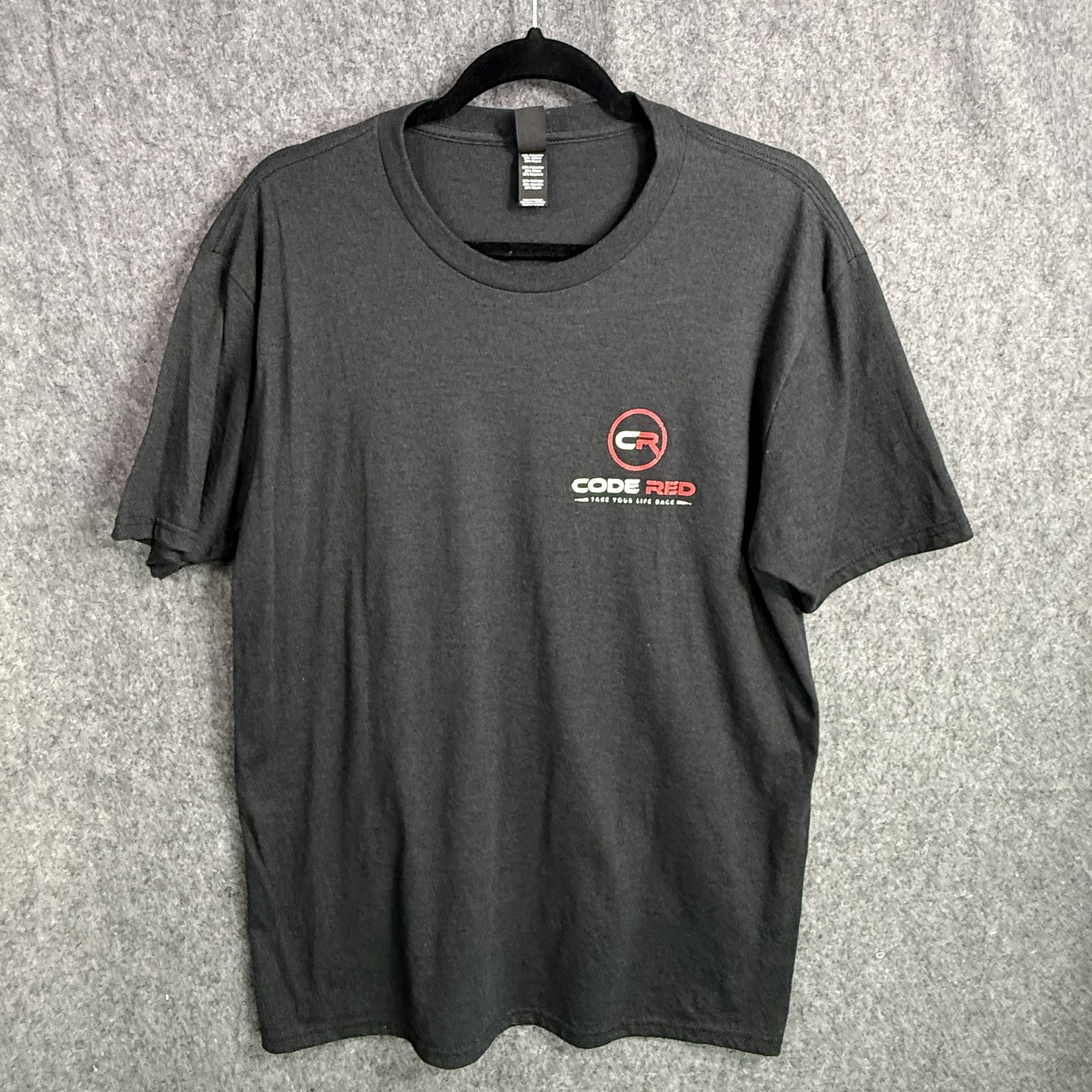 District Perfect Tri Code Red Take Your Life Back Tee Women’s Charcoal Grey Sz L