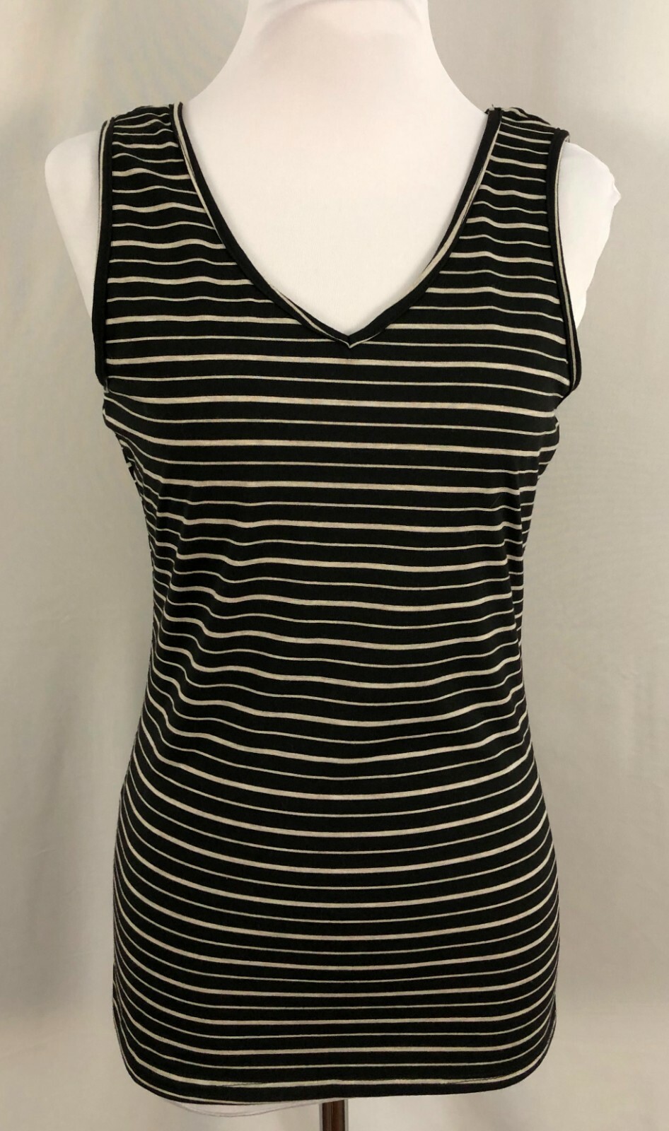 New Honey Lace Womens Top Sleeveless Black Ivory Stripes Polyester Rayon Large