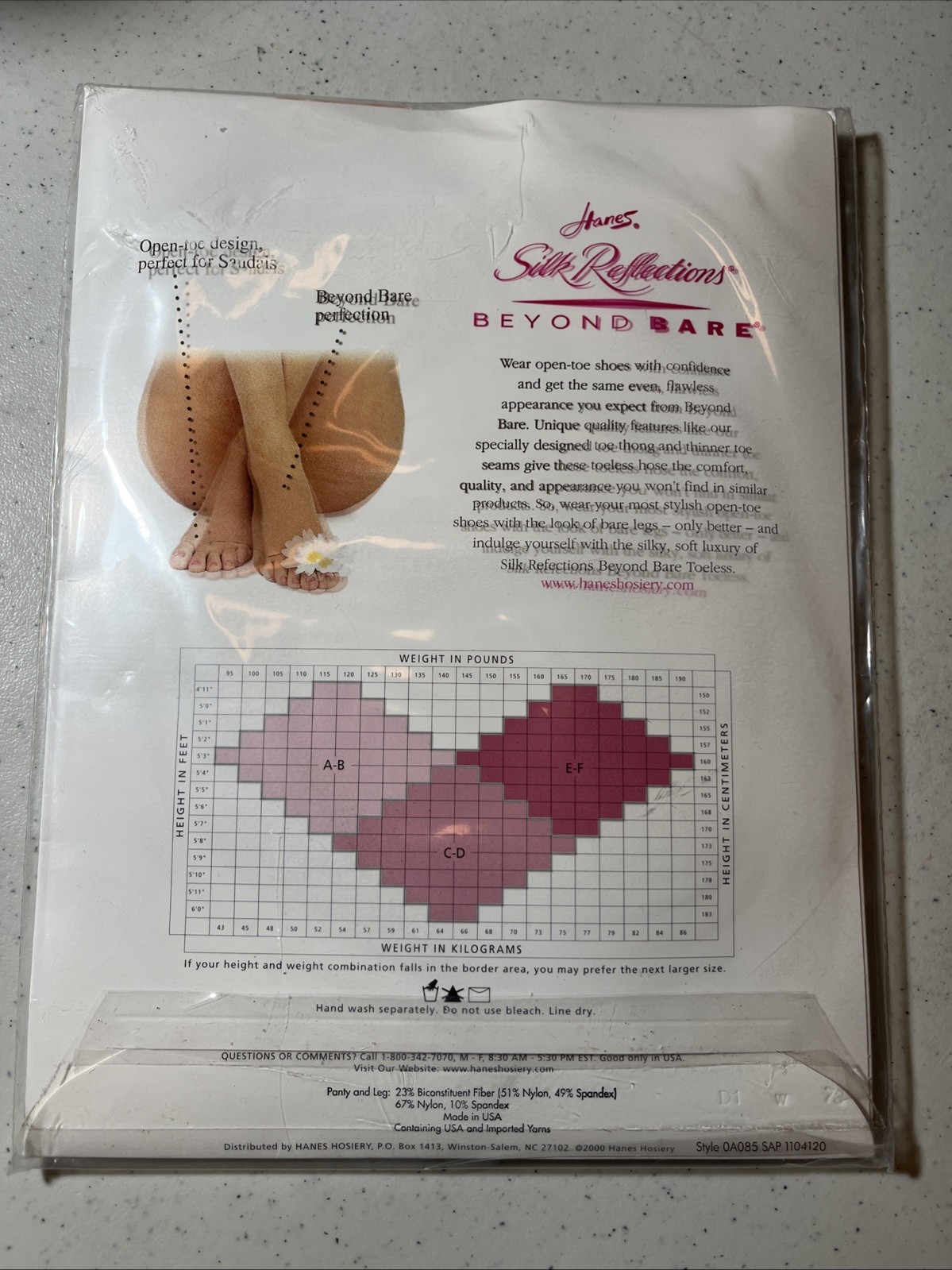 Hanes Silk Reflections Beyond Bare Toeless Beyond Natural Pantyhose Size EF(Y12)