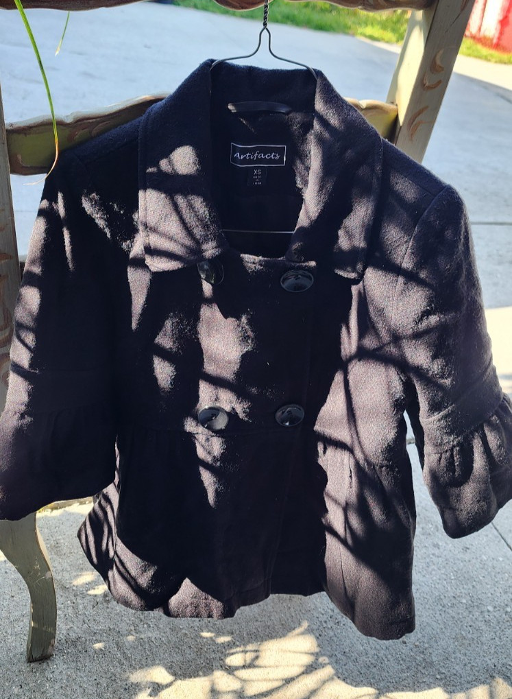 Coat, Black, 10% Wool, XS, Dry Clean Only, Artifacts brand, Preowned, Excellent