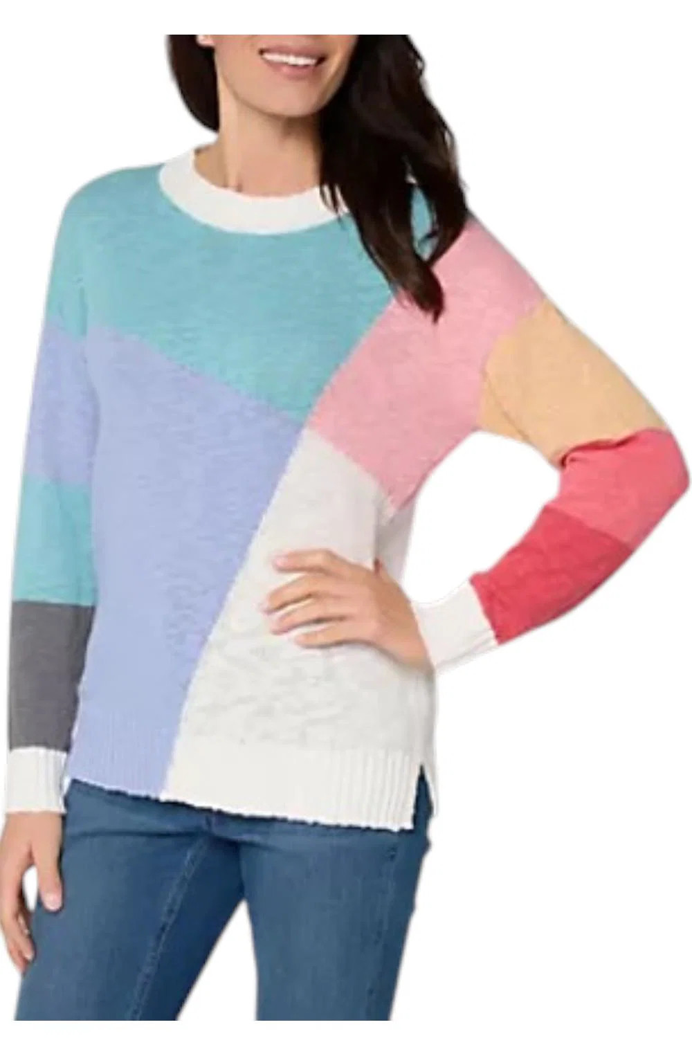 Belle by Kim Gravel Women’s Criss Crossed Color Block Sweater Dusty