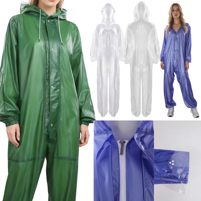 US Unisex Adults Workwear Waterproof Jumpsuit Zipper Raincoat Hooded Gardening