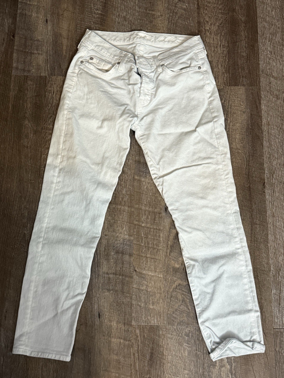7 For All Mankind Women’s Stretch White Denim Jeans Button Logo 5-Pocket