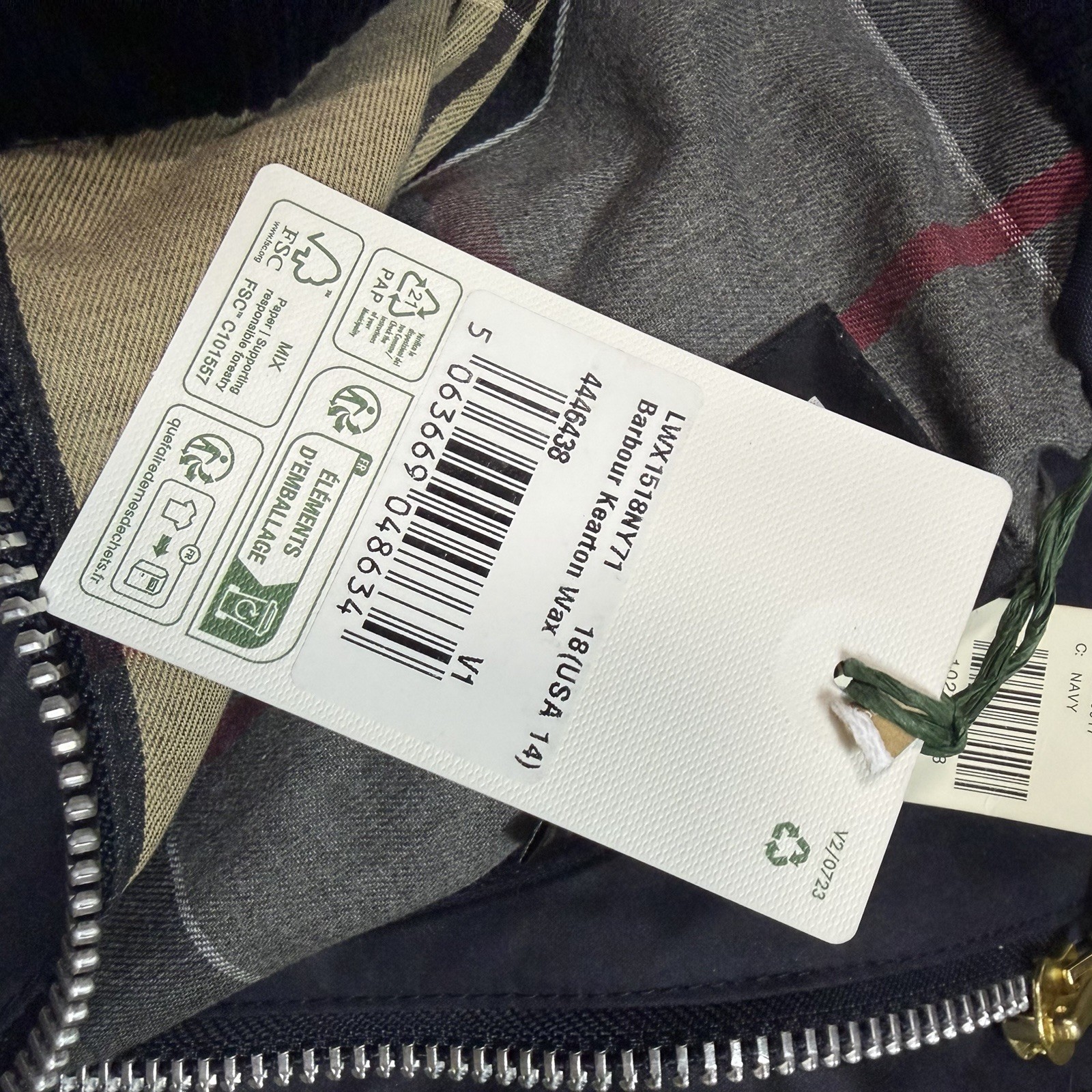 NWT Barbour Green Tartan Cropped Beadnell Casual Jacket Size 4 21×22 Inches