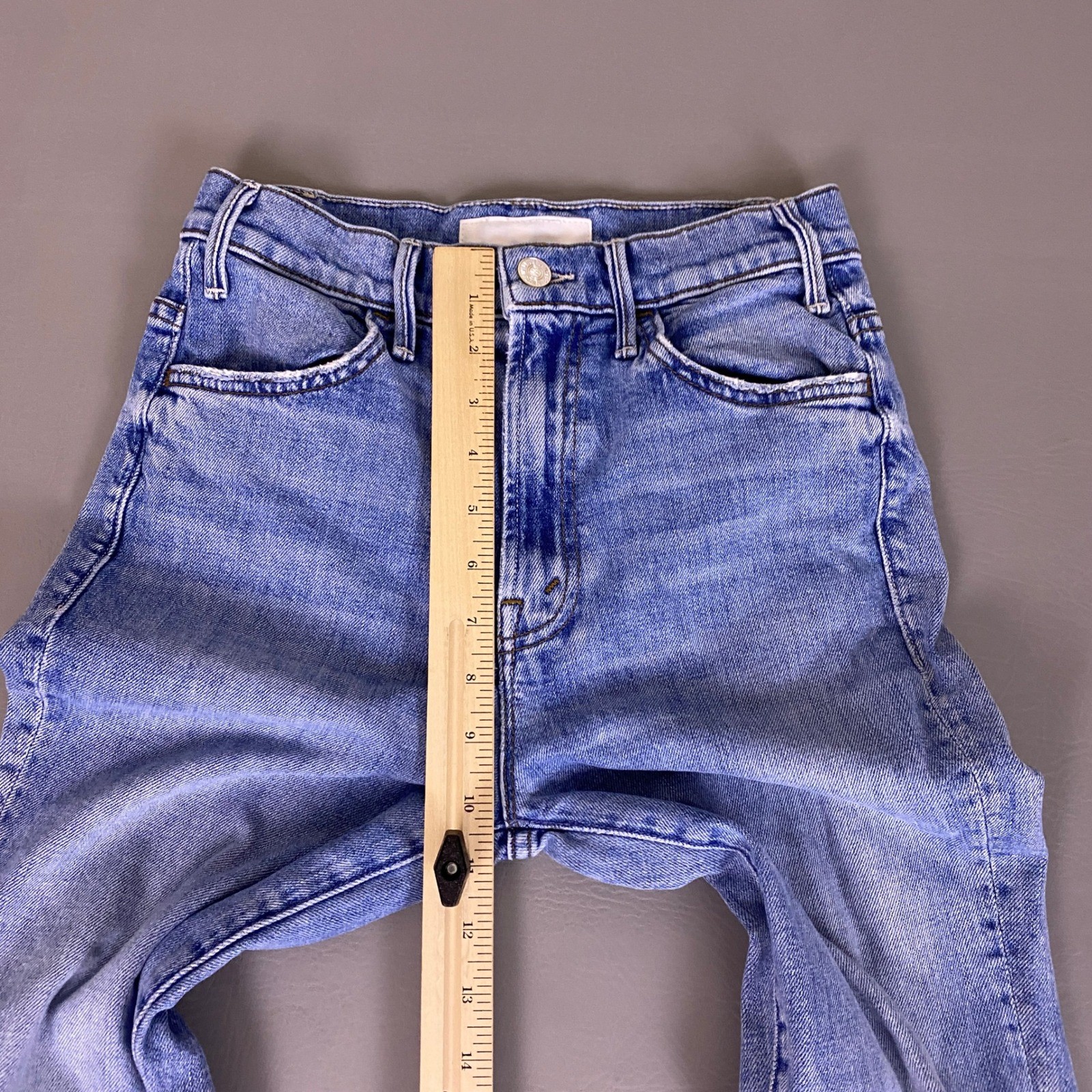 MOTHER The Hustler Ankle Fray Jeans 26 Crashing Hard Blue Distressed High Rise