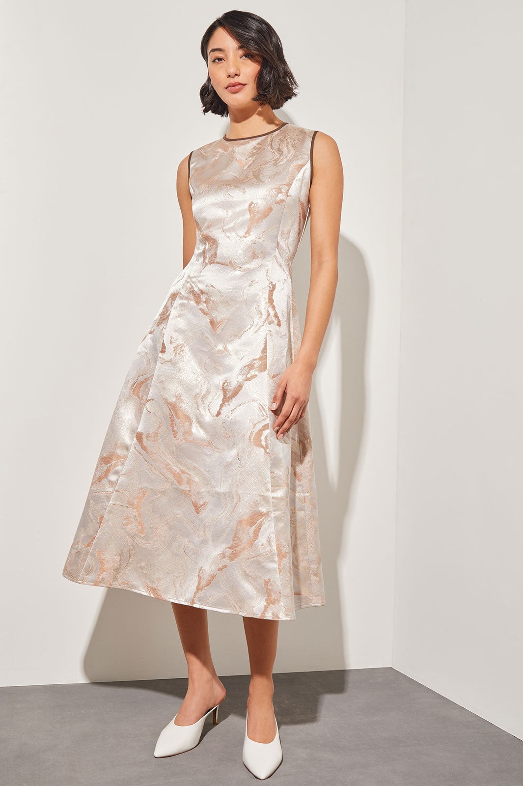 Ming Wang Modern Fit Midi A-Line Dress NWT Size S Shimmer Woven Jacquard