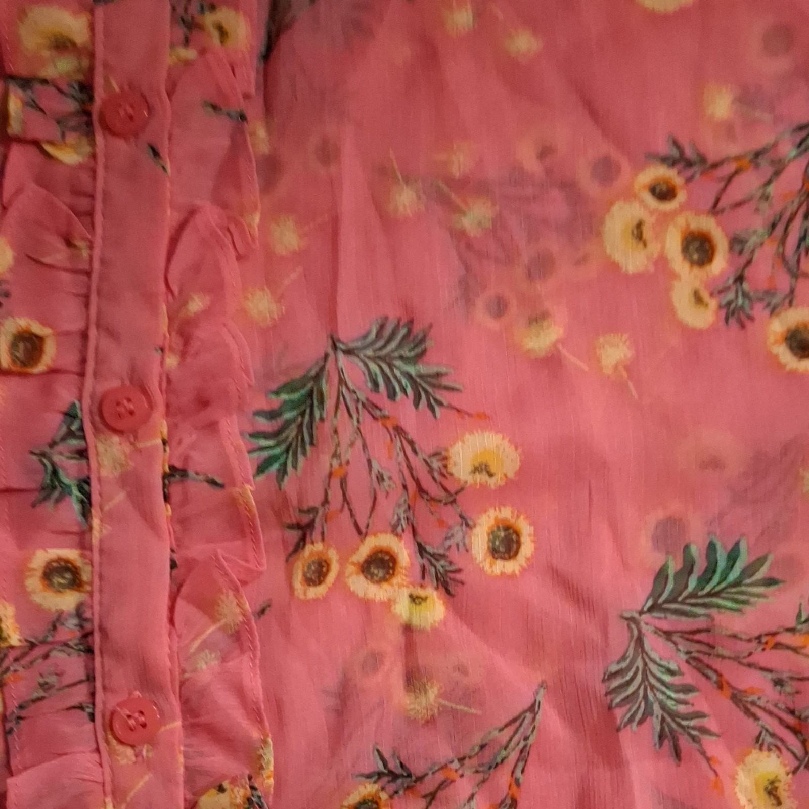 FOREVER 21 Pink Yellow Green Floral Ruffle Button Collar Women’s Blouse Plus 3X