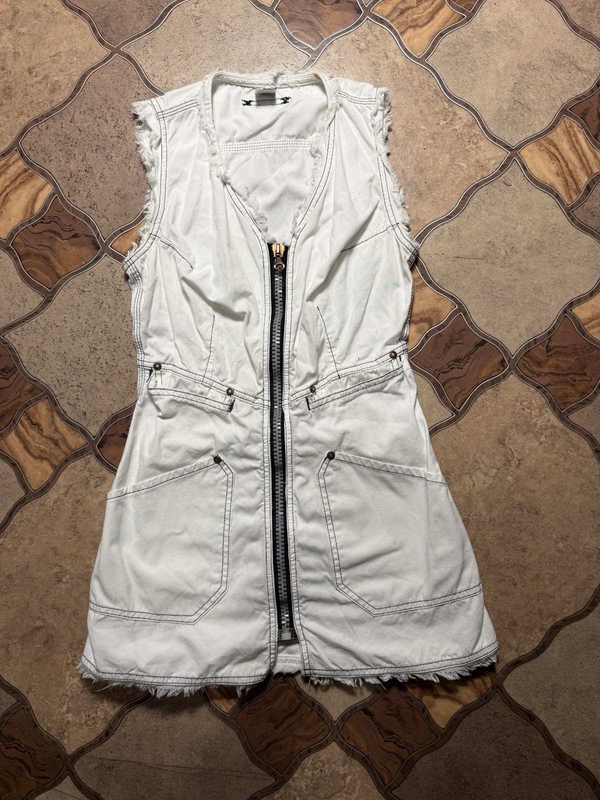 Archive Vintage Diesel White Distressed Multipocket Sundress Y2K Size S