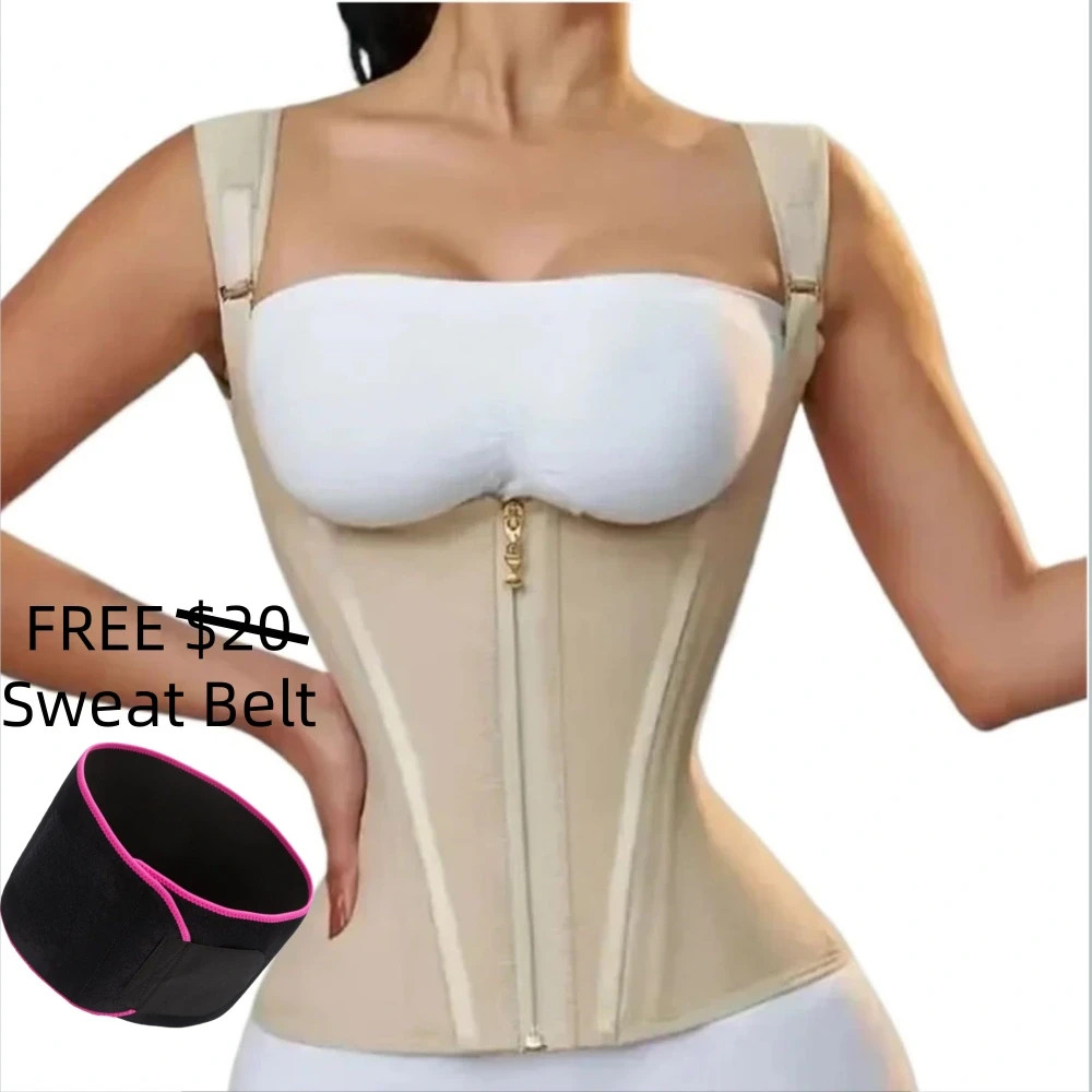 Women Double Compression Waist Trainer Corset with Bone Adjustable Zipper Shaper